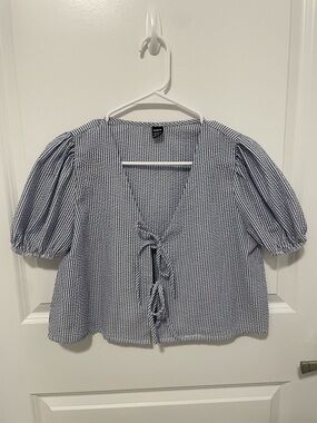 SHEIN Tie Blouse Size XS Blue and White Stripe